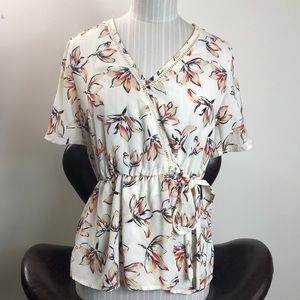 Womens Sienna Sky blouse floral short sleeve XS